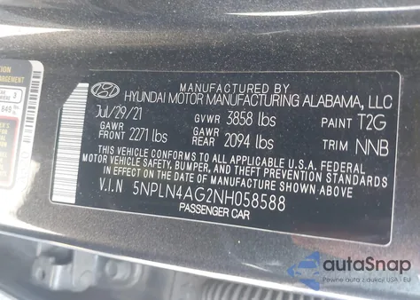 2022 Hyundai Elantra Sel z USA, uszkodzony, nr VIN 5NPLN4AG2NH058588